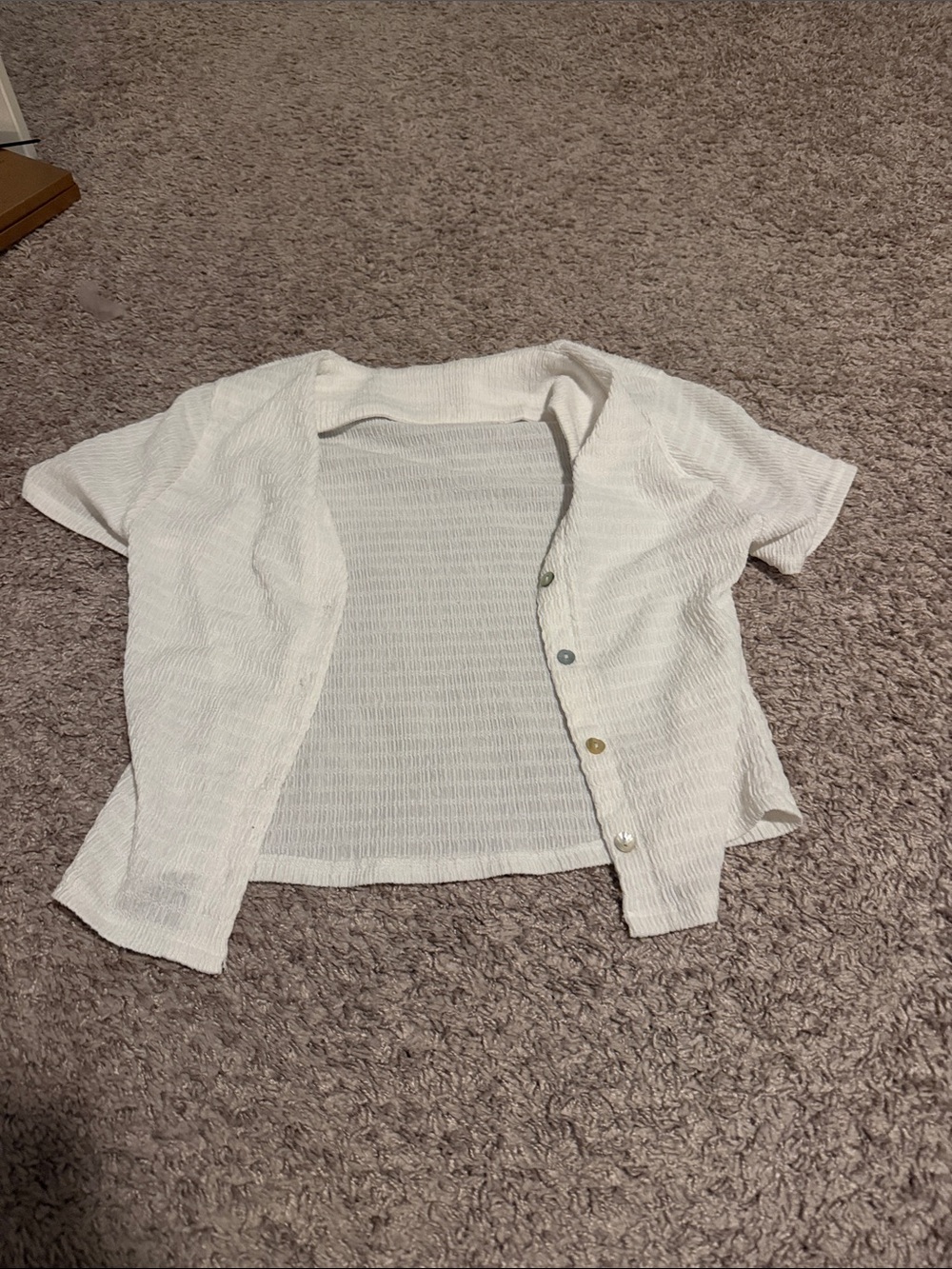 Double Zero Ivory Textured Short Sleeve Button Cardigan